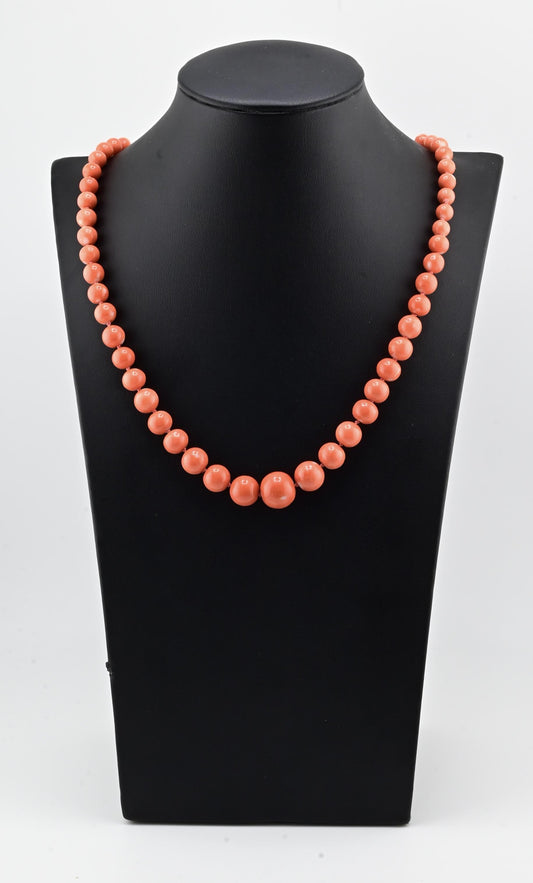 Antique Art Deco Japanese Momo Coral Necklace 50.18g 14K Gold Clasp 23¾"