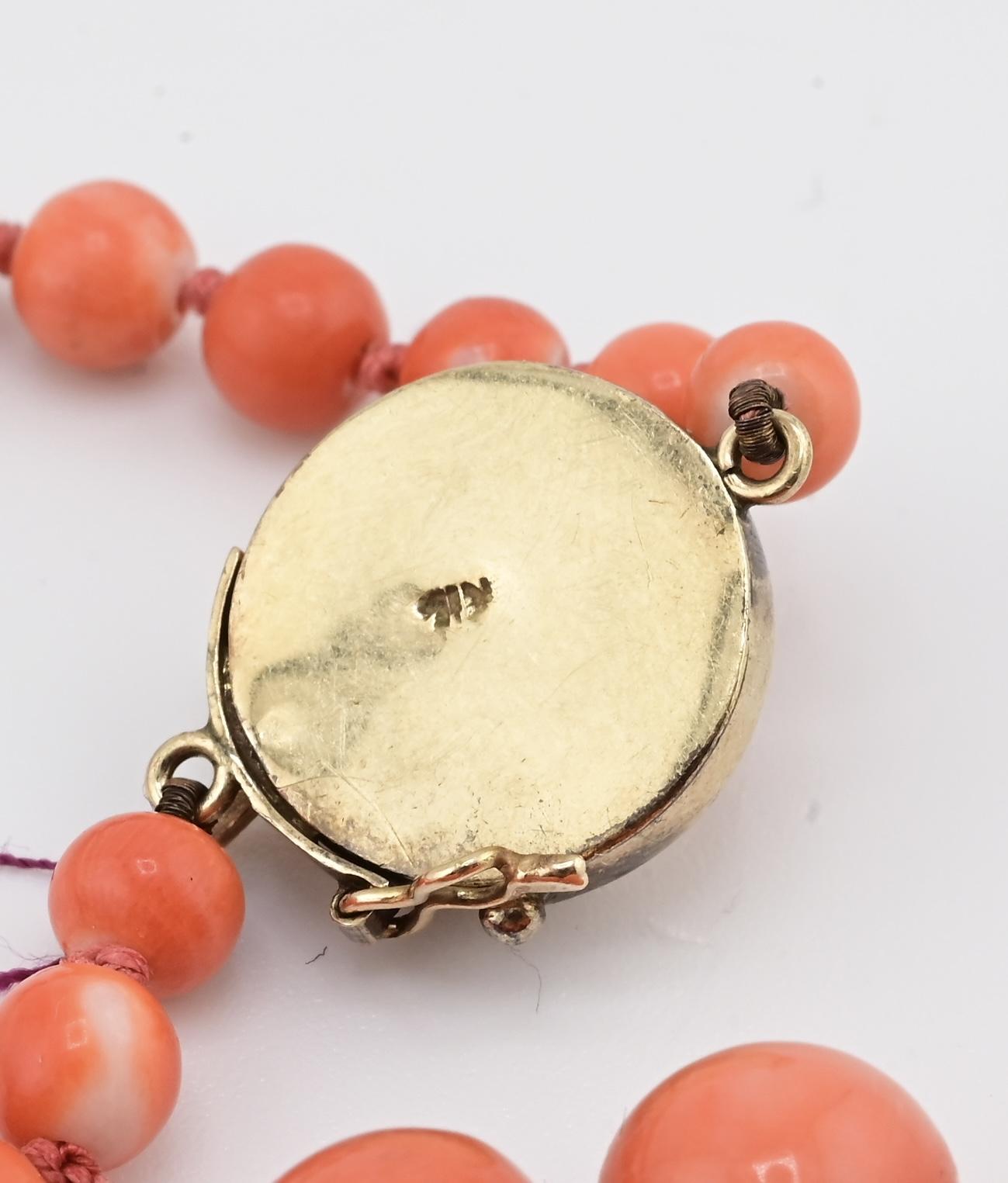 Antique Art Deco Japanese Momo Coral Necklace 50.18g 14K Gold Clasp 23¾"