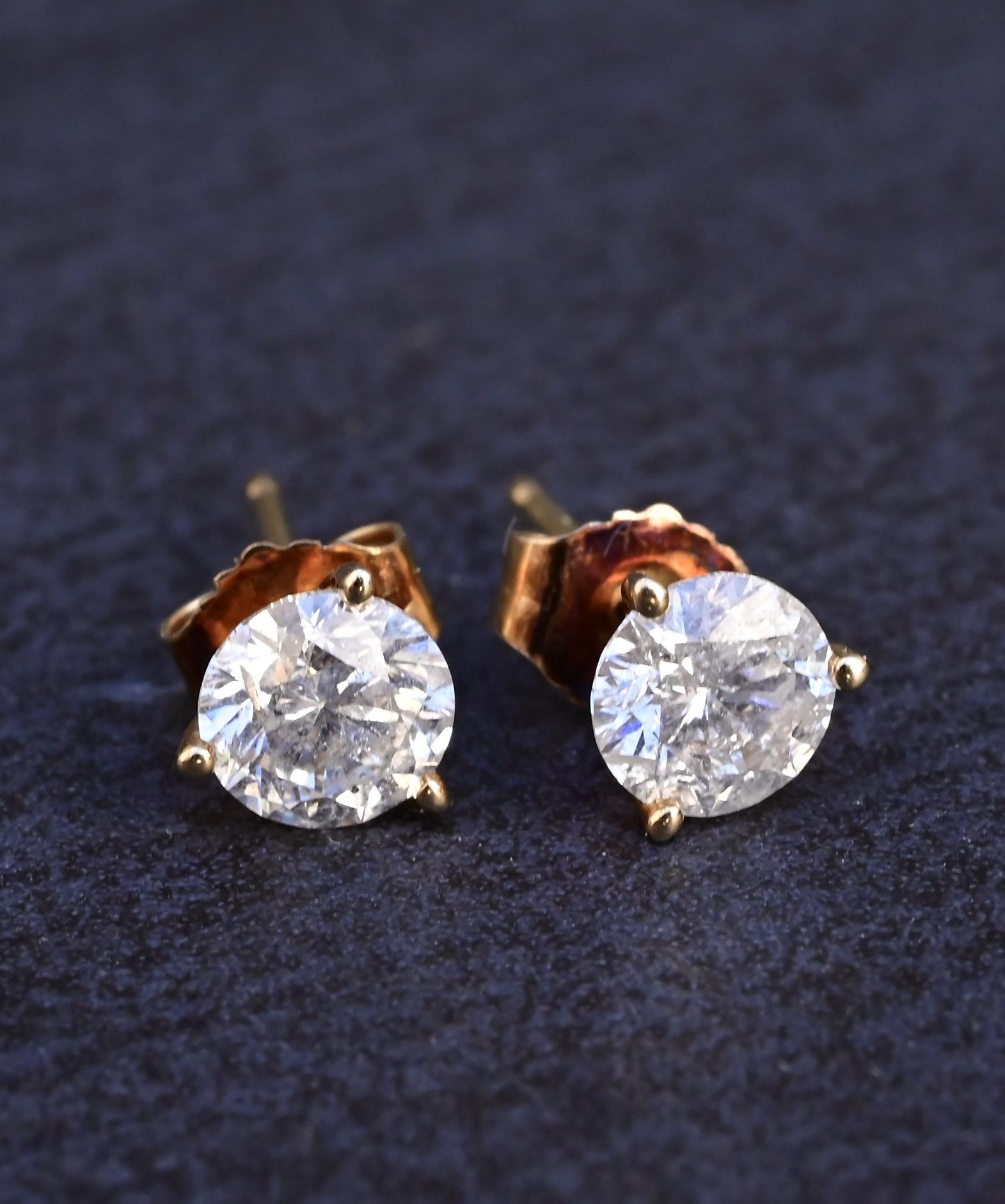 IGI Certified 14K Yellow Gold Diamond Stud Earrings | 1.00ct Total (0.50ct Each)