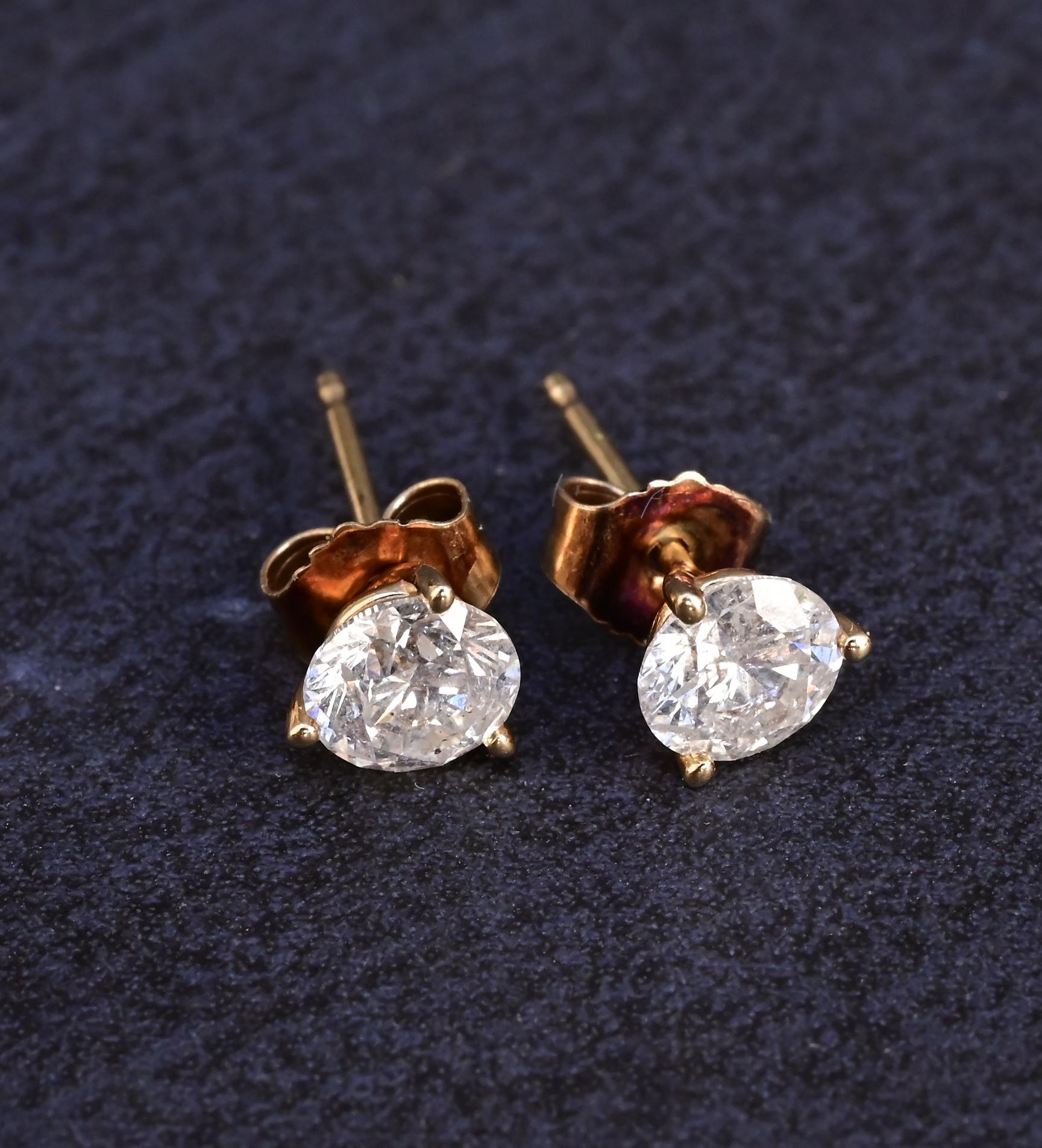 IGI Certified 14K Yellow Gold Diamond Stud Earrings | 1.00ct Total (0.50ct Each)