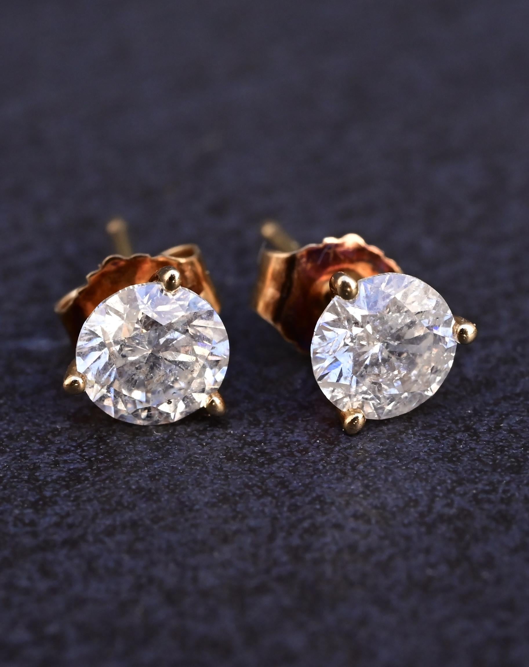 IGI Certified 14K Yellow Gold Diamond Stud Earrings | 1.00ct Total (0.50ct Each)