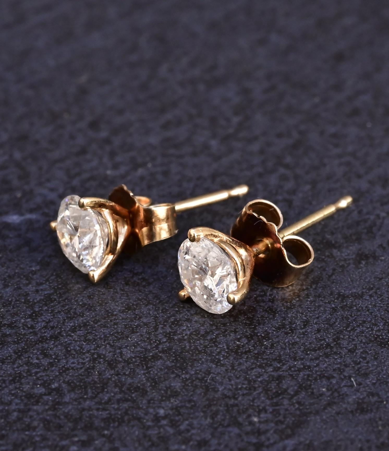 IGI Certified 14K Yellow Gold Diamond Stud Earrings | 1.00ct Total (0.50ct Each)