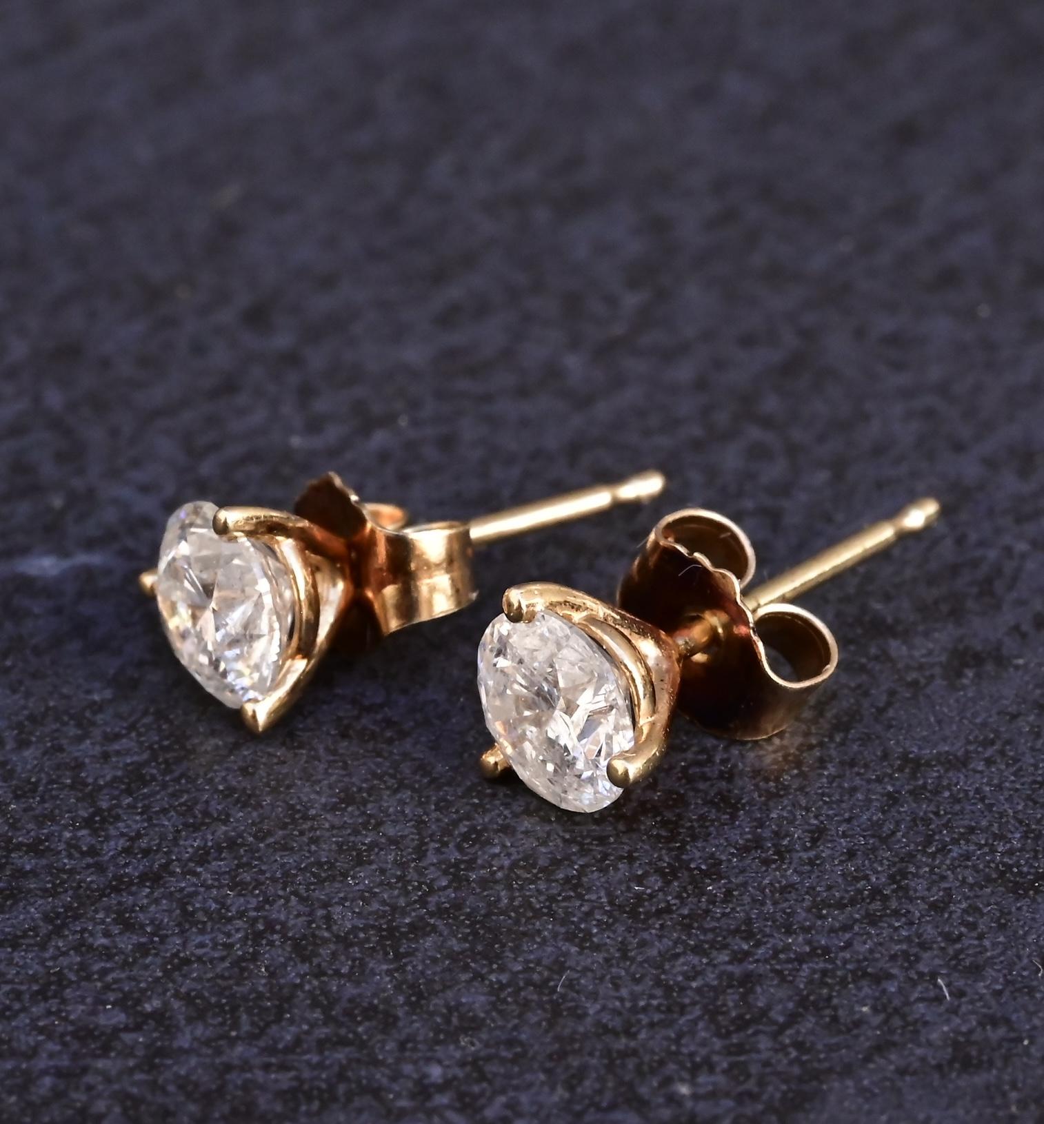 IGI Certified 14K Yellow Gold Diamond Stud Earrings | 1.00ct Total (0.50ct Each)