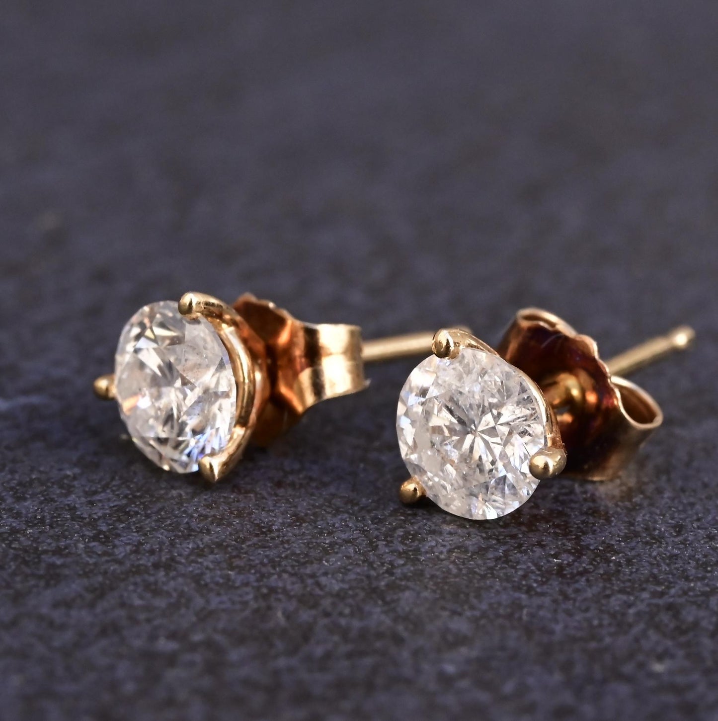 IGI Certified 14K Yellow Gold Diamond Stud Earrings | 1.00ct Total (0.50ct Each)