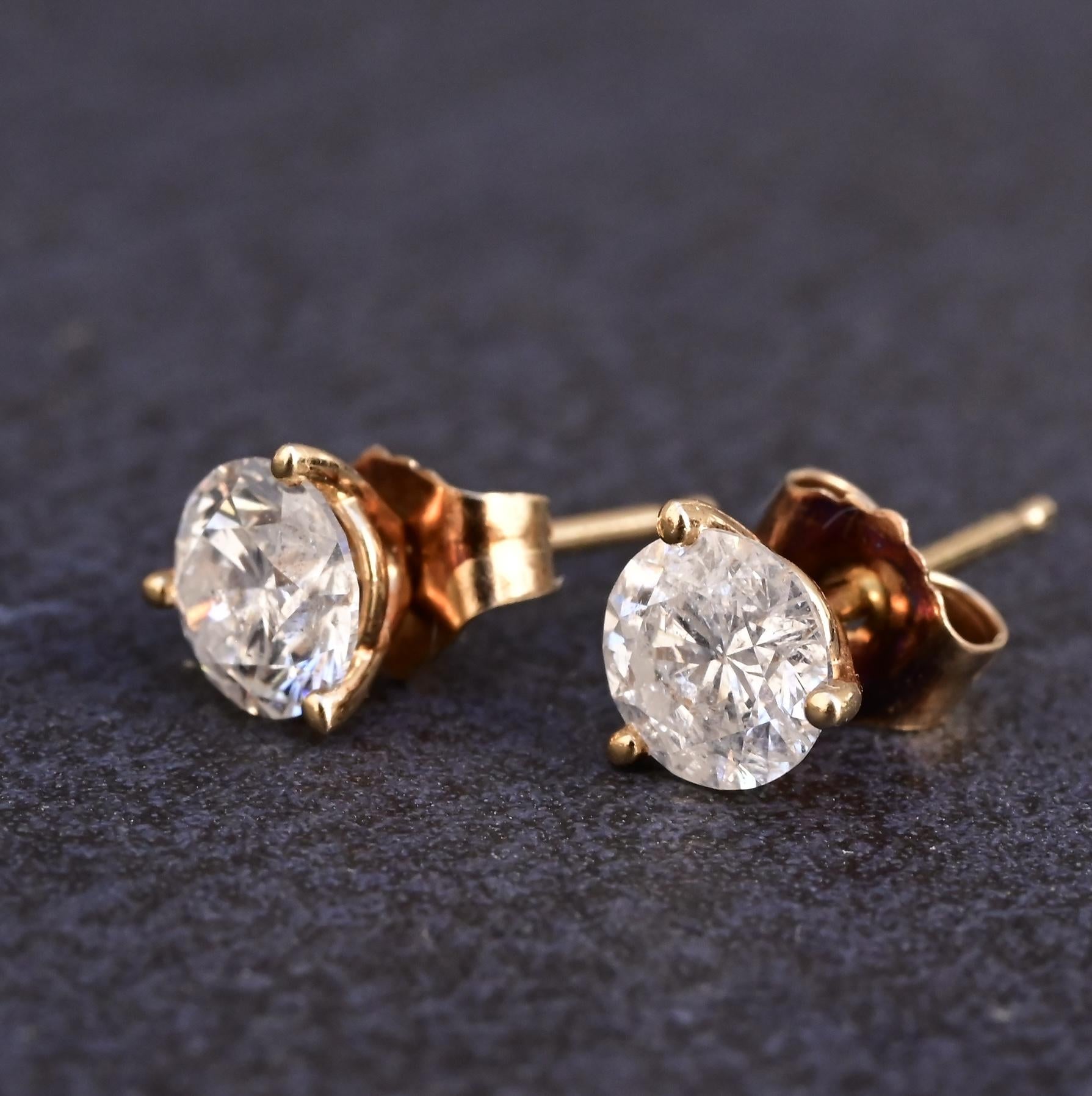 IGI Certified 14K Yellow Gold Diamond Stud Earrings | 1.00ct Total (0.50ct Each)