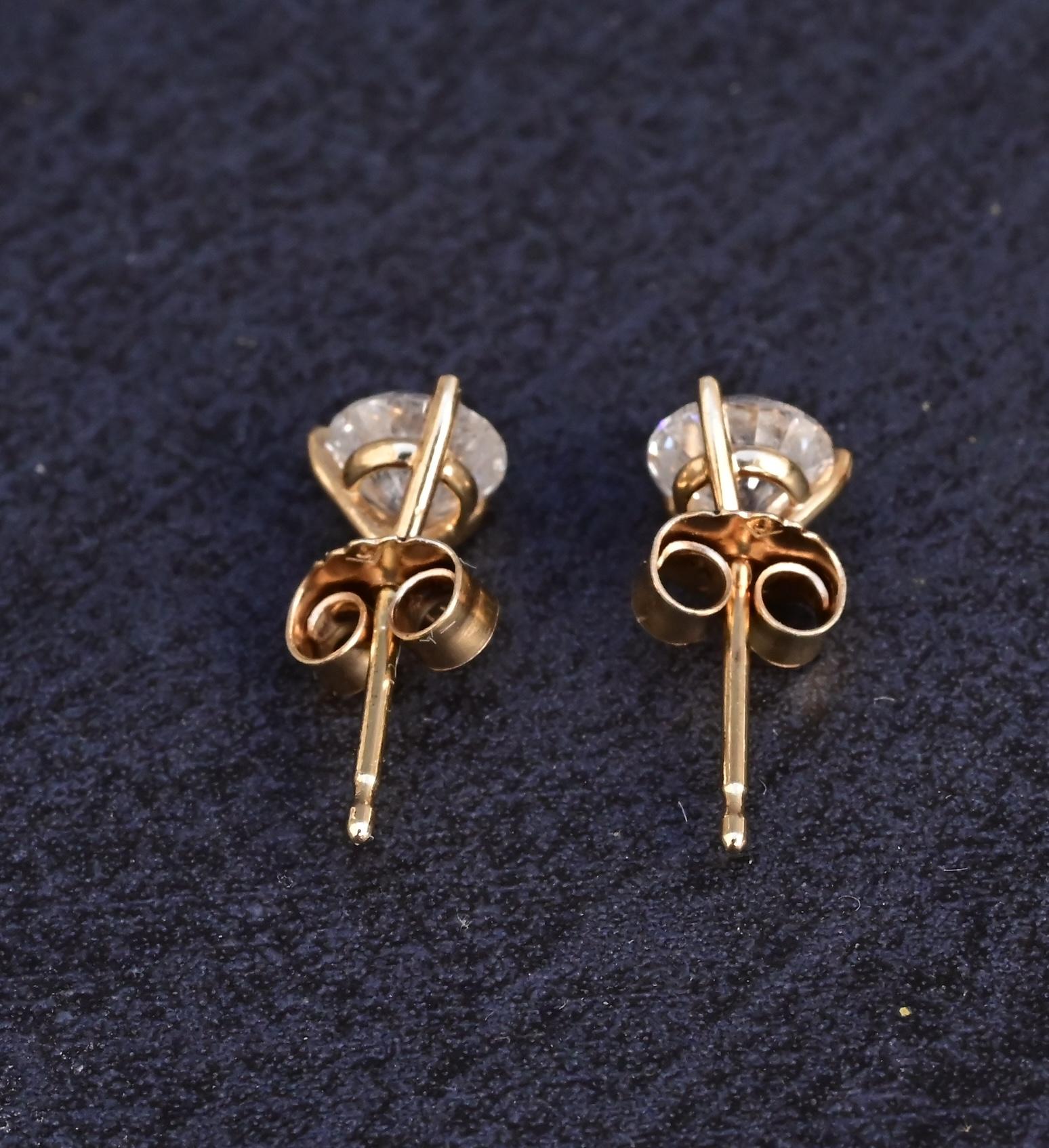 IGI Certified 14K Yellow Gold Diamond Stud Earrings | 1.00ct Total (0.50ct Each)