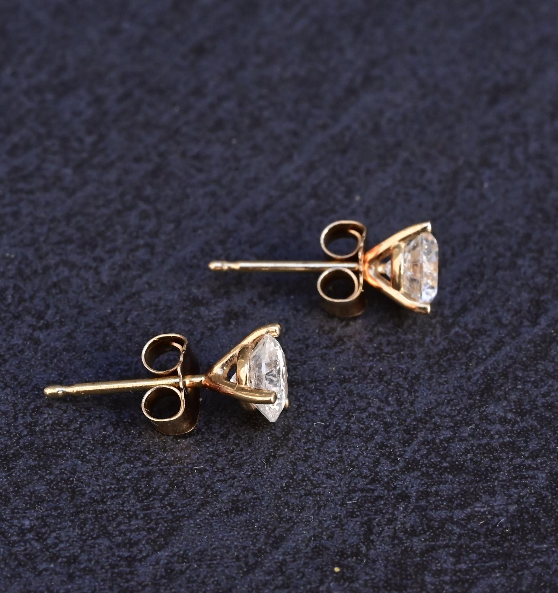 IGI Certified 14K Yellow Gold Diamond Stud Earrings | 1.00ct Total (0.50ct Each)