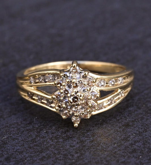 IGI Certified 14K Yellow & White Gold Diamond Cluster Ring – 0.25ct, Size 6.75