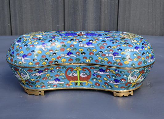 Antique Chinese Cloisonné Enamel Box with Mythical Beasts Late 19th Century