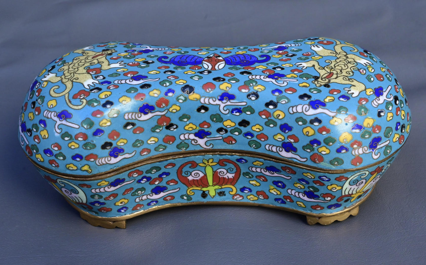 Antique Chinese Cloisonné Enamel Box with Mythical Beasts Late 19th Century
