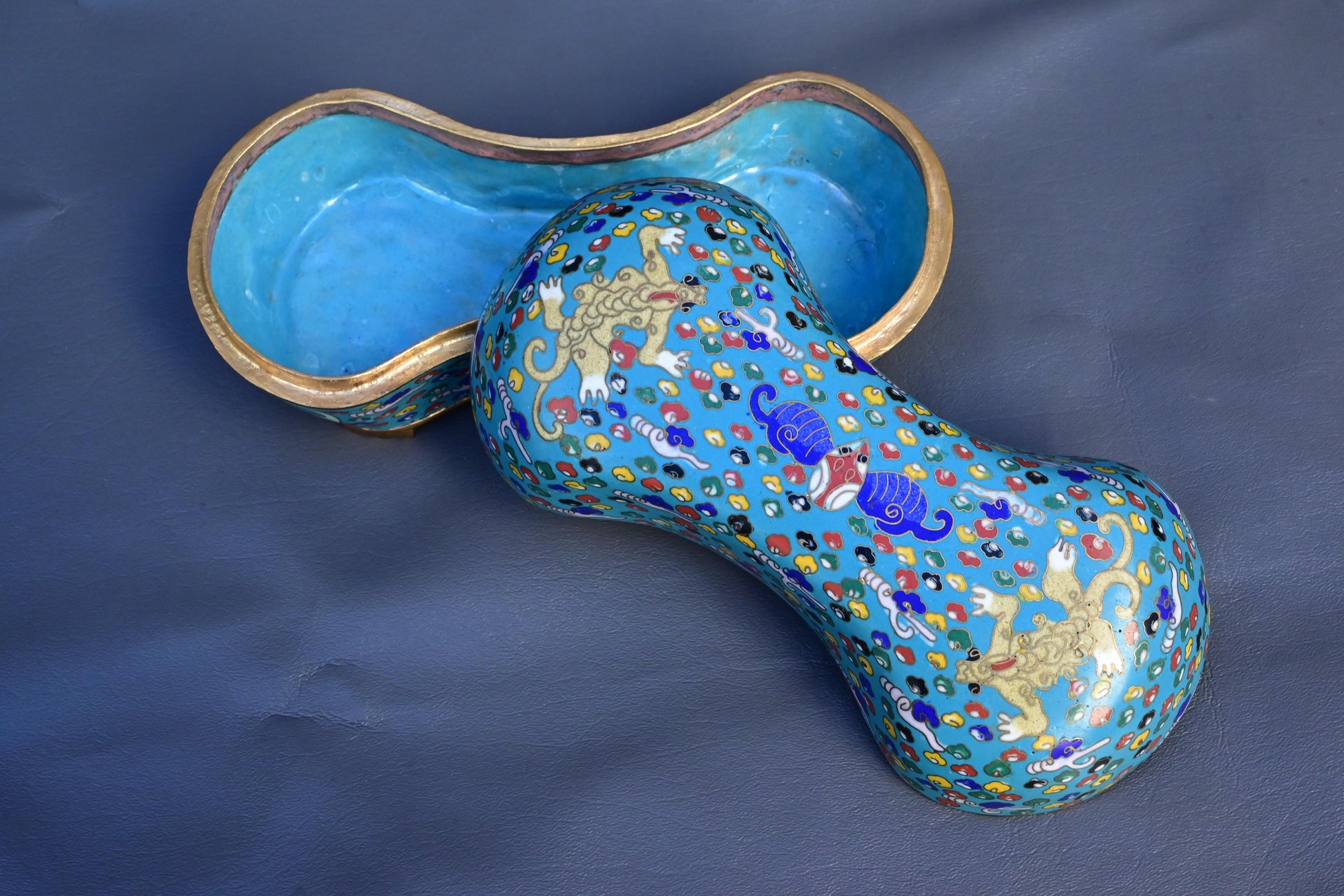 Antique Chinese Cloisonné Enamel Box with Mythical Beasts Late 19th Century