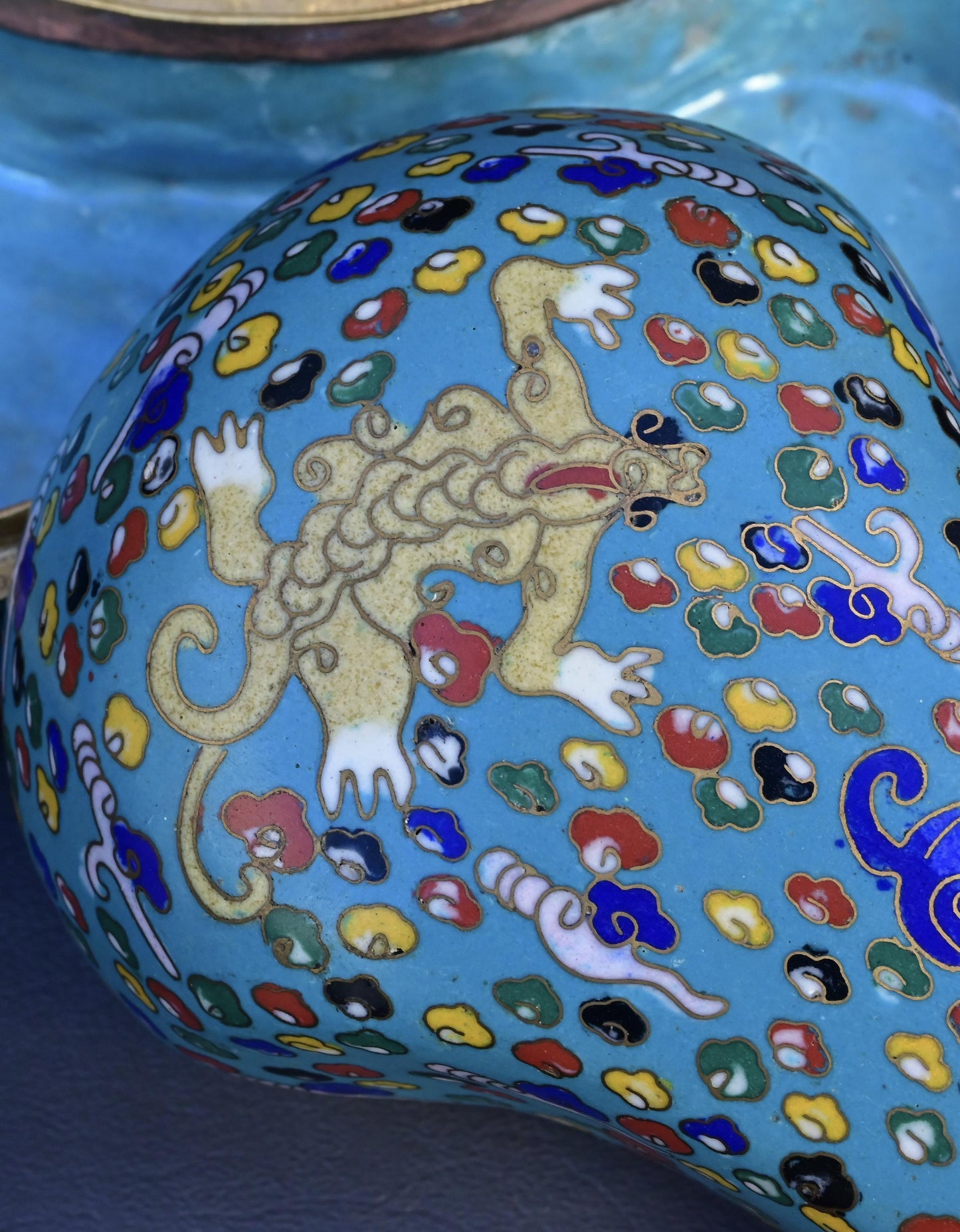 Antique Chinese Cloisonné Enamel Box with Mythical Beasts Late 19th Century