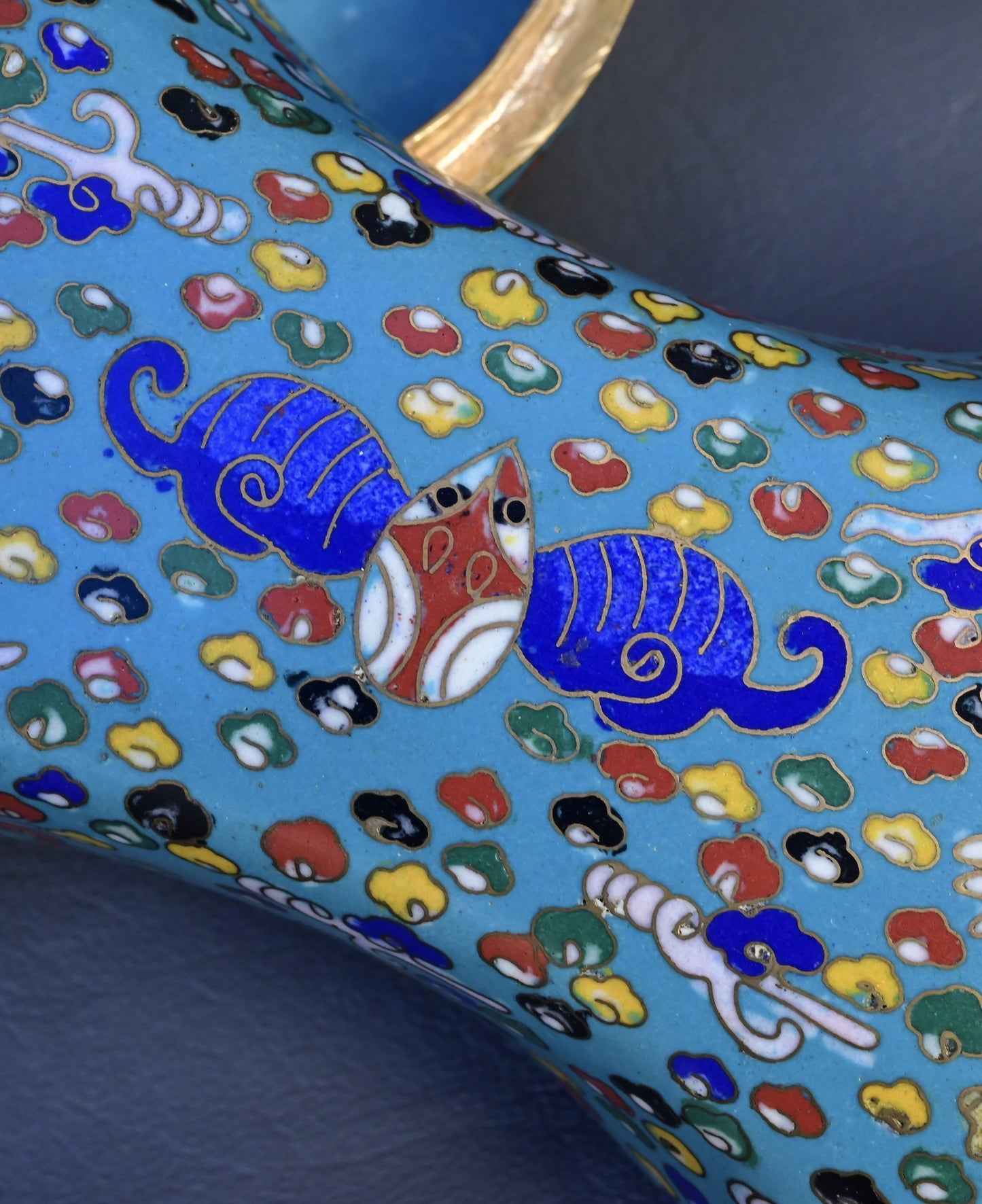 Antique Chinese Cloisonné Enamel Box with Mythical Beasts Late 19th Century