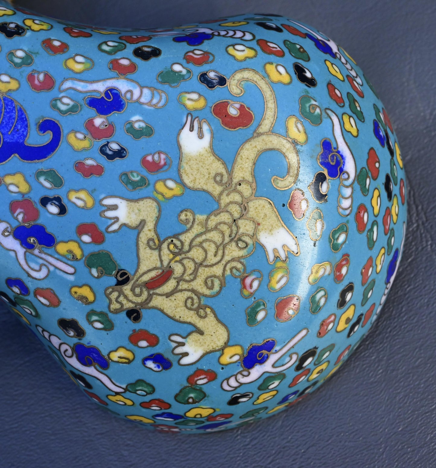 Antique Chinese Cloisonné Enamel Box with Mythical Beasts Late 19th Century