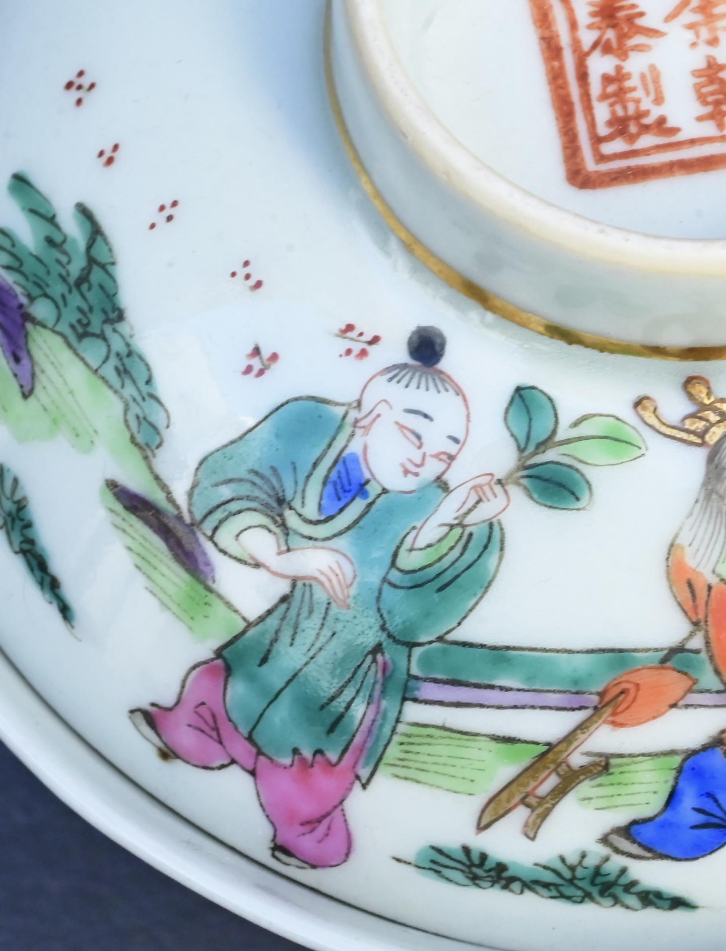 Pair of Antique Chinese Qing Dynasty Porcelain Covered Bowls – Children at Play