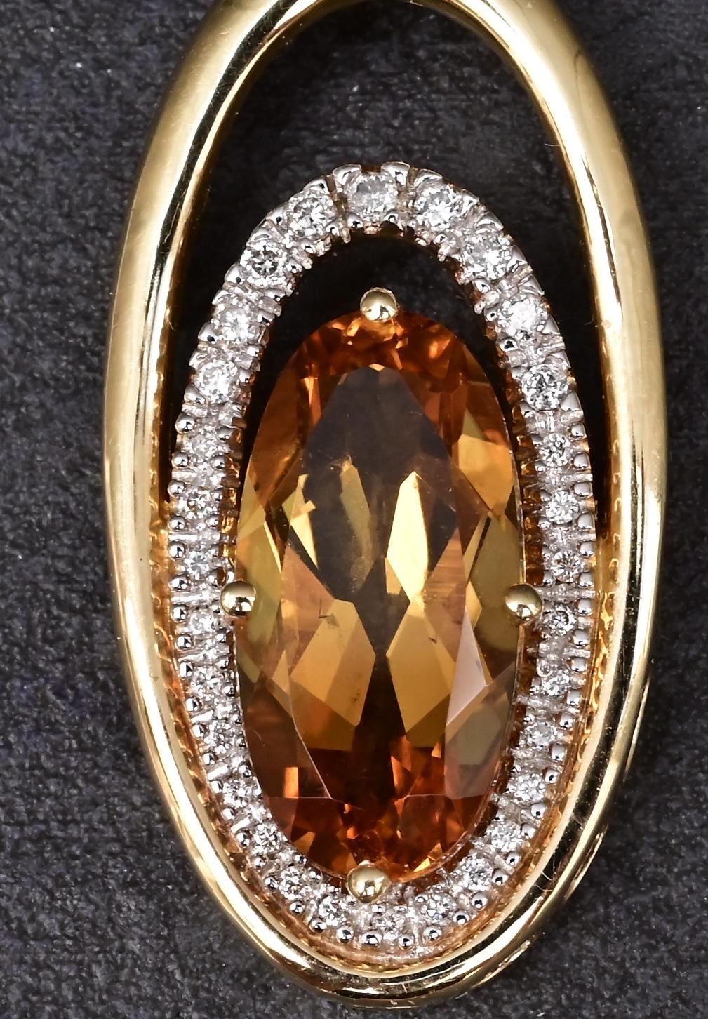IGI Certified 14K Yellow Gold Pendant 4.40ct Oval Natural Citrine & Diamonds