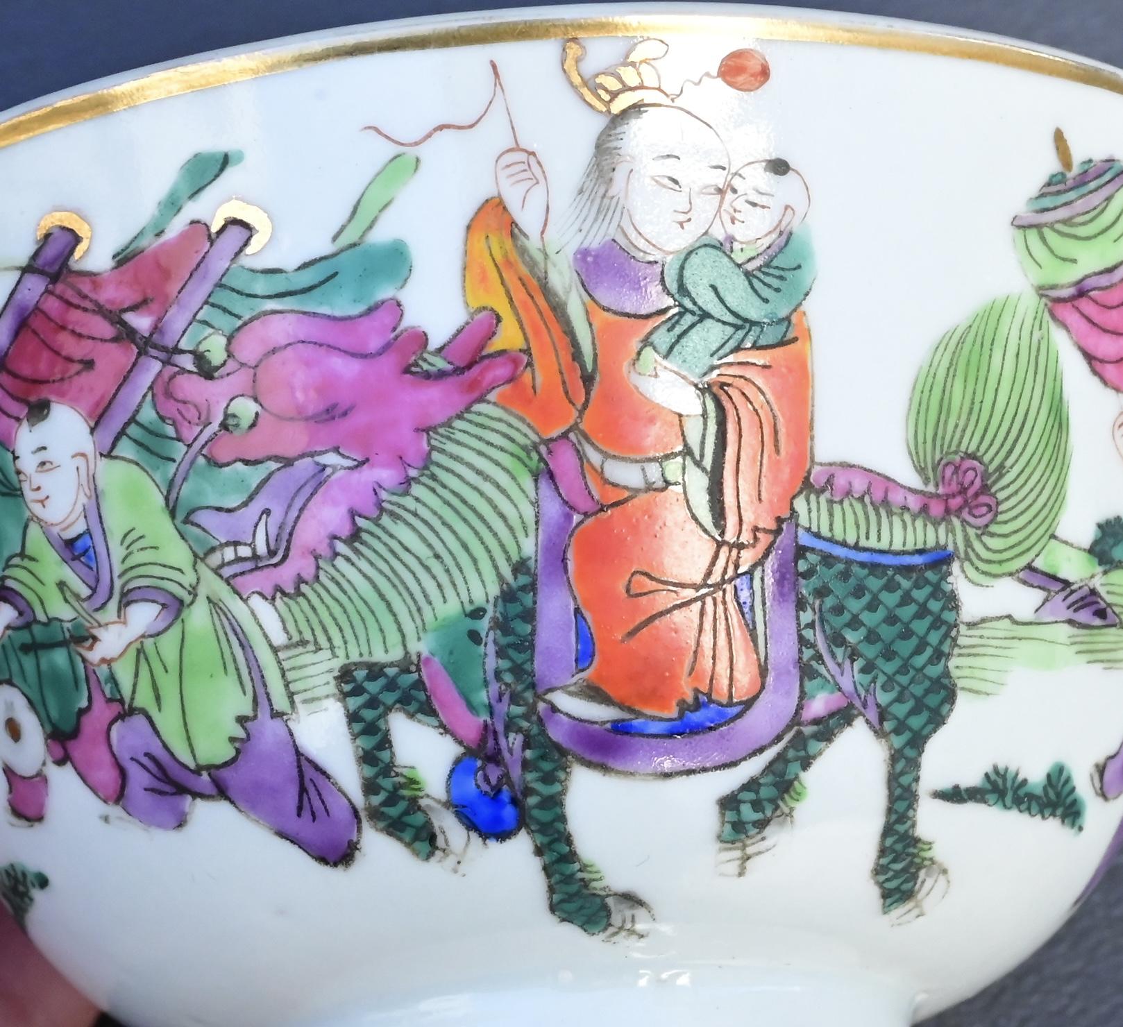 Pair of Antique Chinese Qing Dynasty Porcelain Covered Bowls – Children at Play