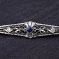 Art Deco Brooch in 14K White Gold with Blue Sapphire & Diamonds IGI Certified