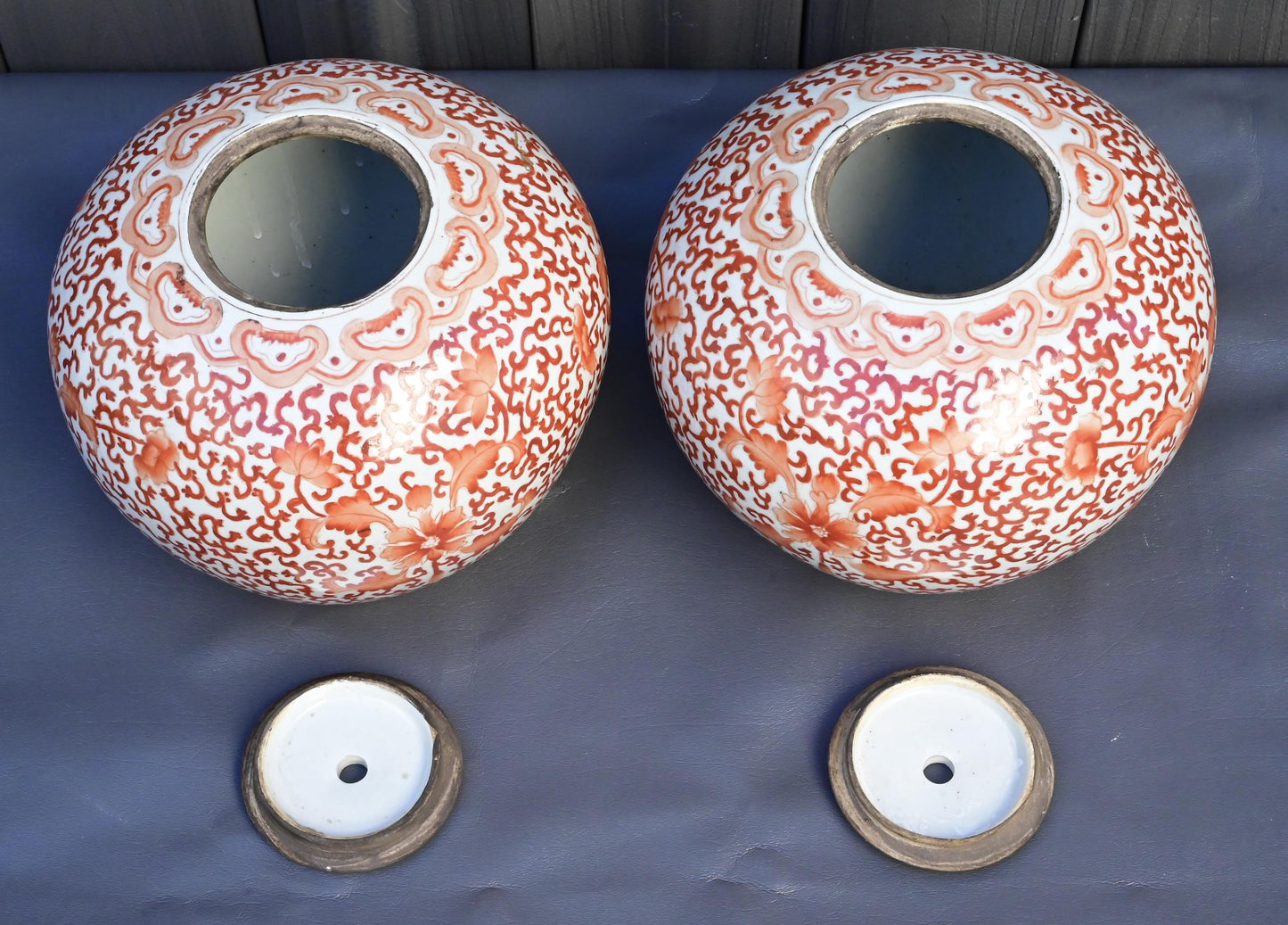 Pair of Antique Chinese Porcelain Ginger Jars – Red Floral Scroll Design