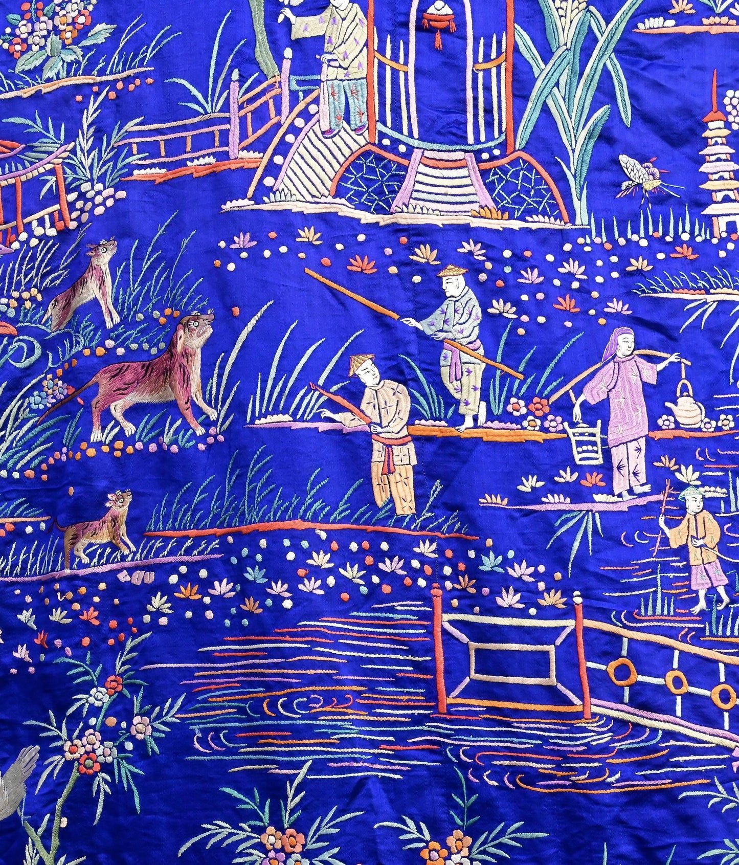 Massive Late Qing to Early Republic Chinese Embroidered Silk Shawl  275 x 214 CM