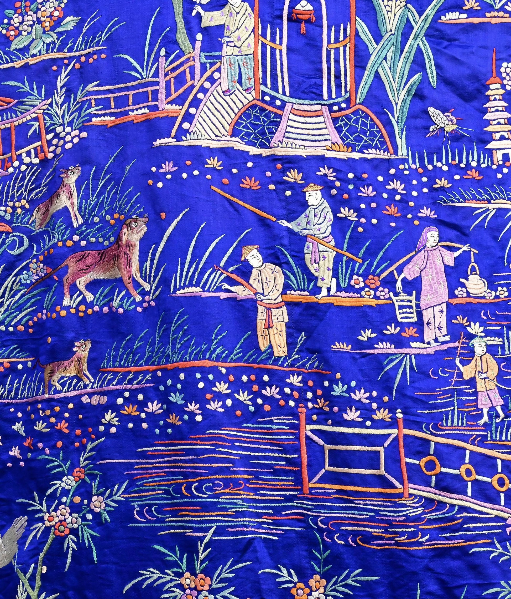 Massive Late Qing to Early Republic Chinese Embroidered Silk Shawl  275 x 214 CM