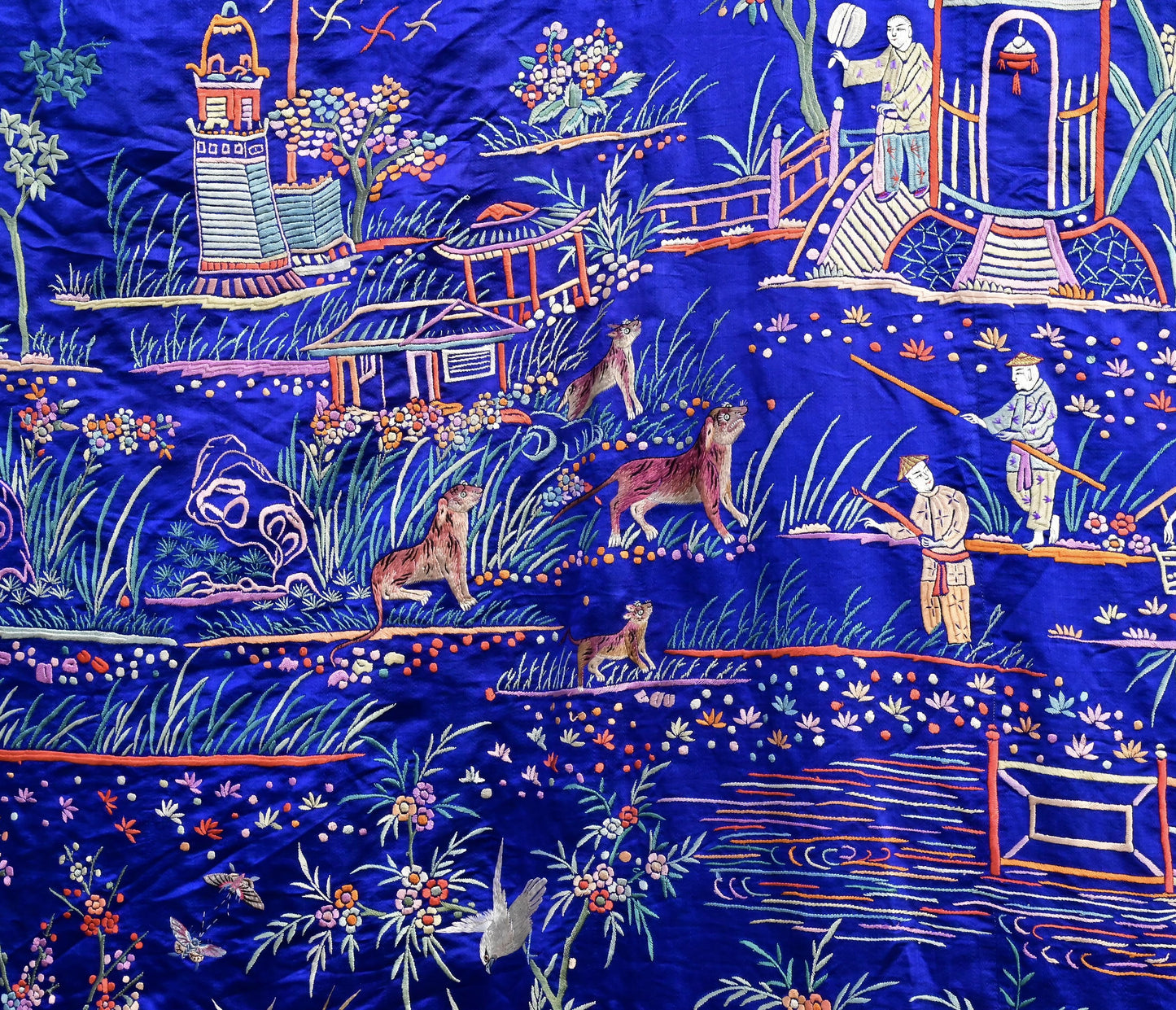 Massive Late Qing to Early Republic Chinese Embroidered Silk Shawl  275 x 214 CM