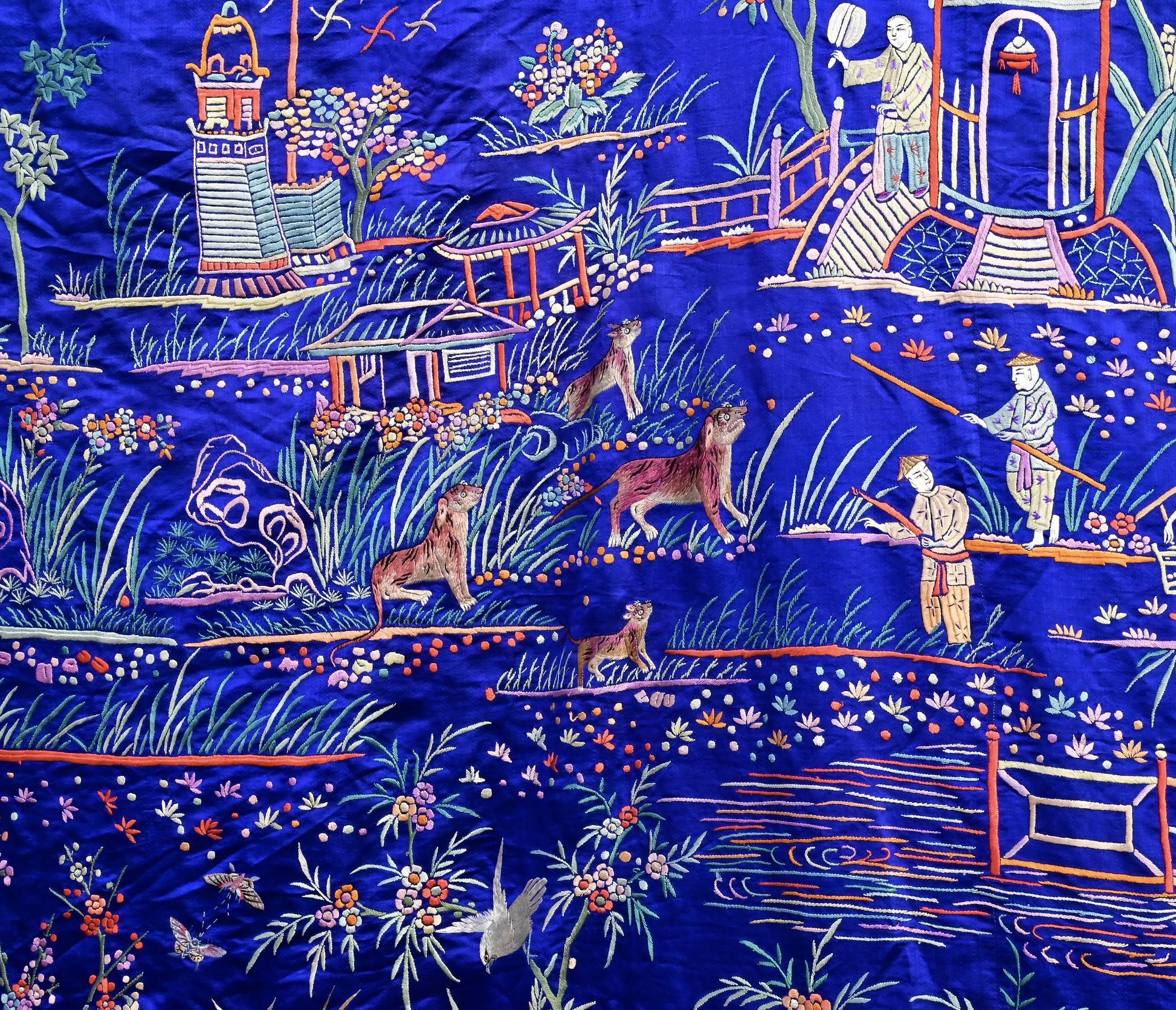 Massive Late Qing to Early Republic Chinese Embroidered Silk Shawl  275 x 214 CM