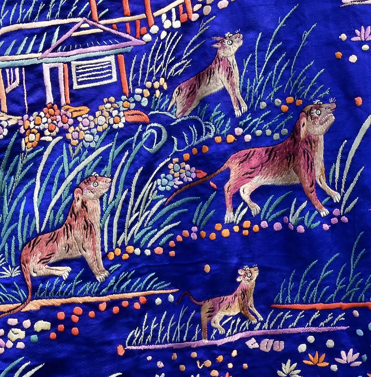 Massive Late Qing to Early Republic Chinese Embroidered Silk Shawl  275 x 214 CM