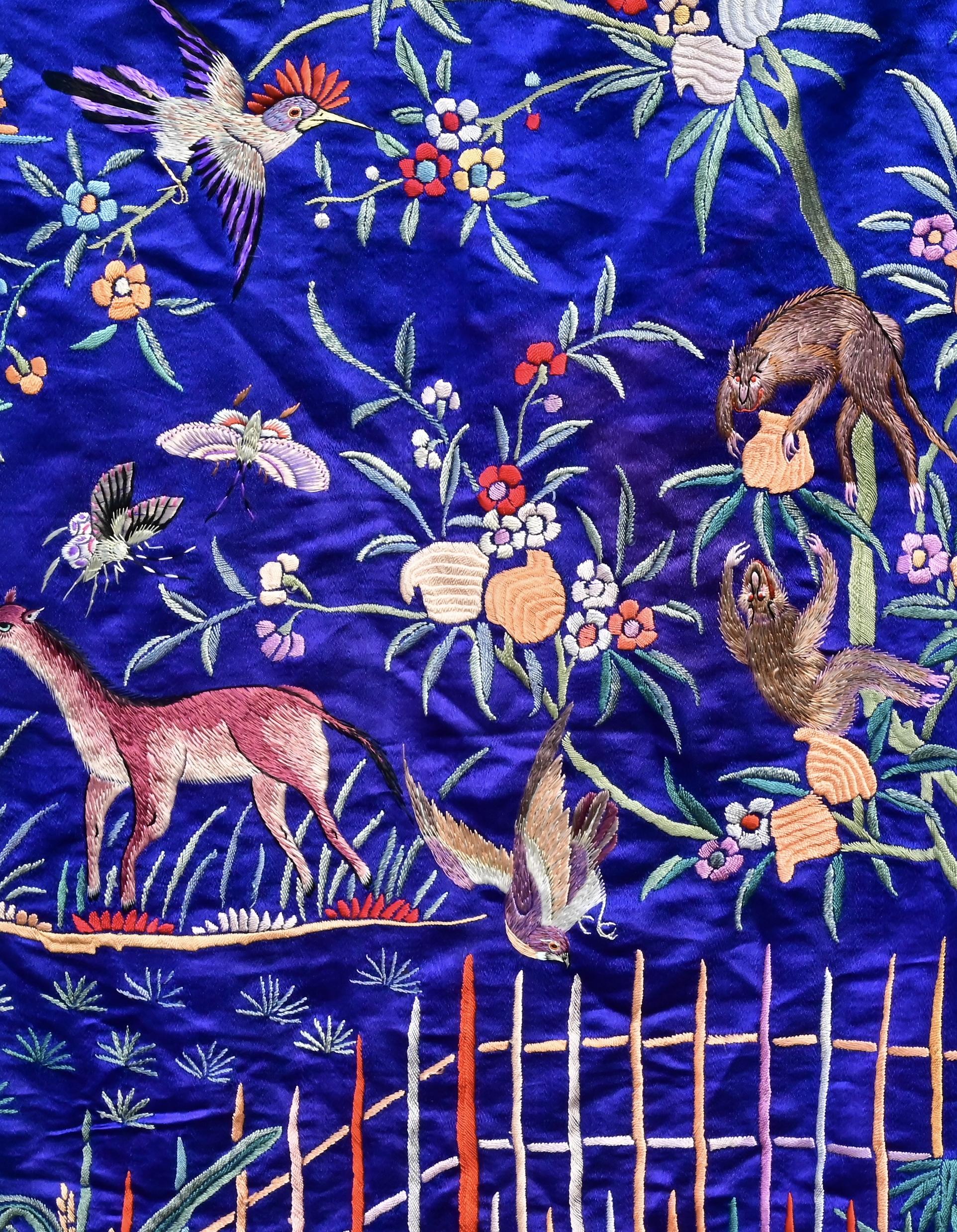 Massive Late Qing to Early Republic Chinese Embroidered Silk Shawl  275 x 214 CM