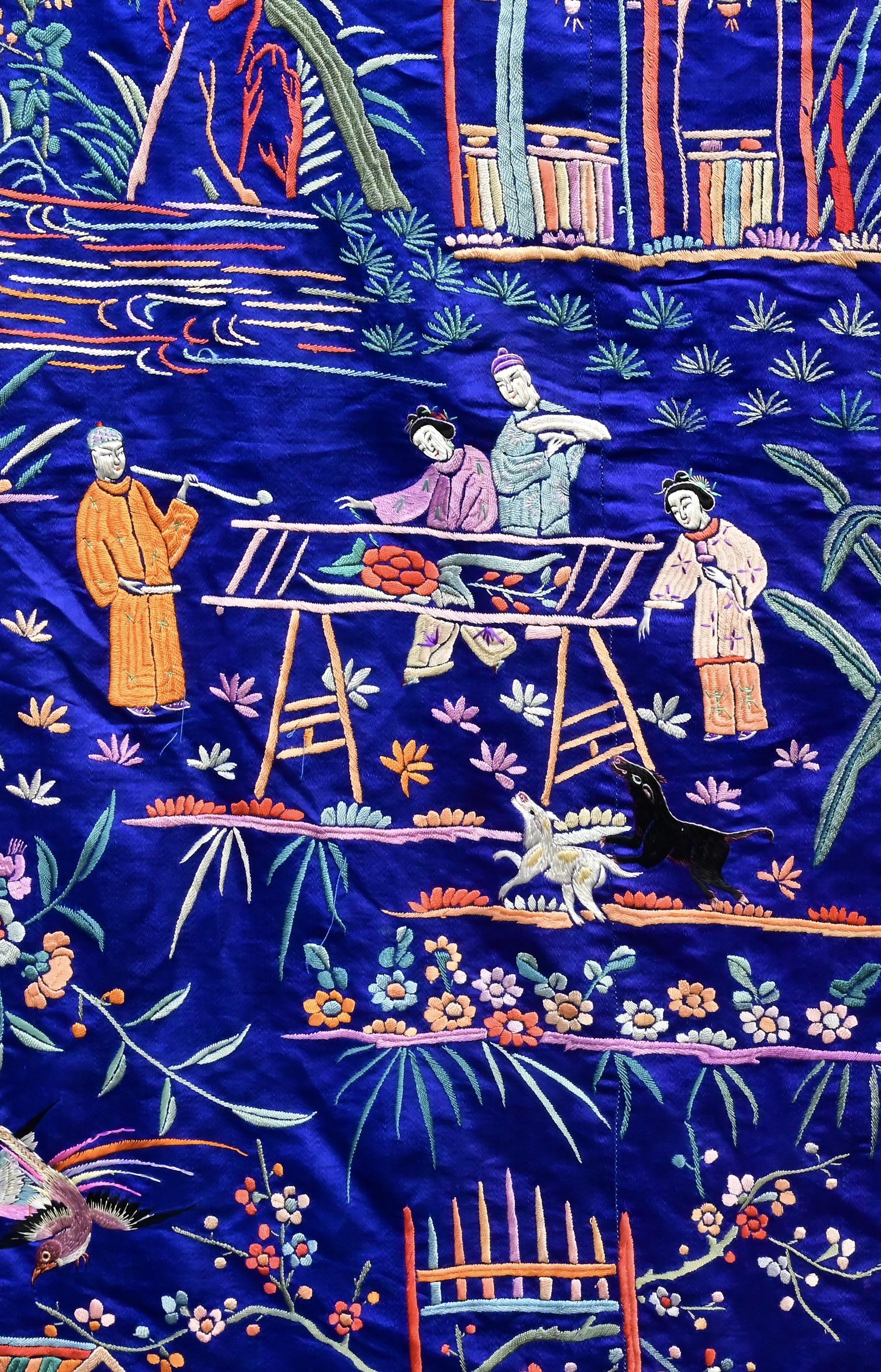 Massive Late Qing to Early Republic Chinese Embroidered Silk Shawl  275 x 214 CM