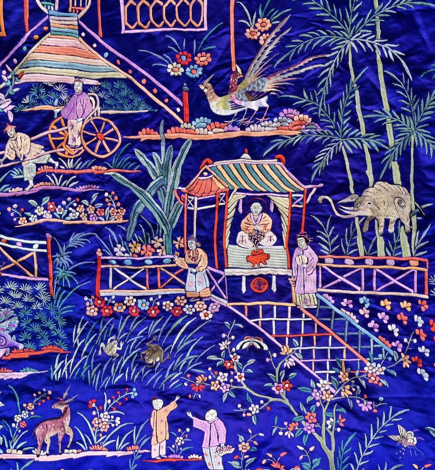 Massive Late Qing to Early Republic Chinese Embroidered Silk Shawl  275 x 214 CM