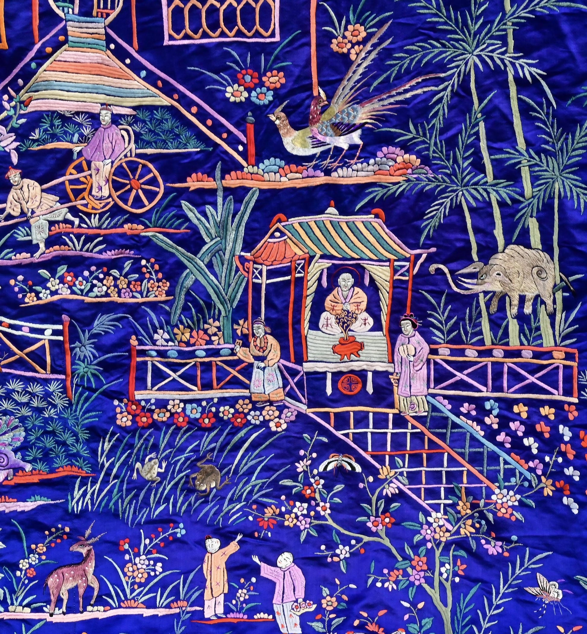 Massive Late Qing to Early Republic Chinese Embroidered Silk Shawl  275 x 214 CM