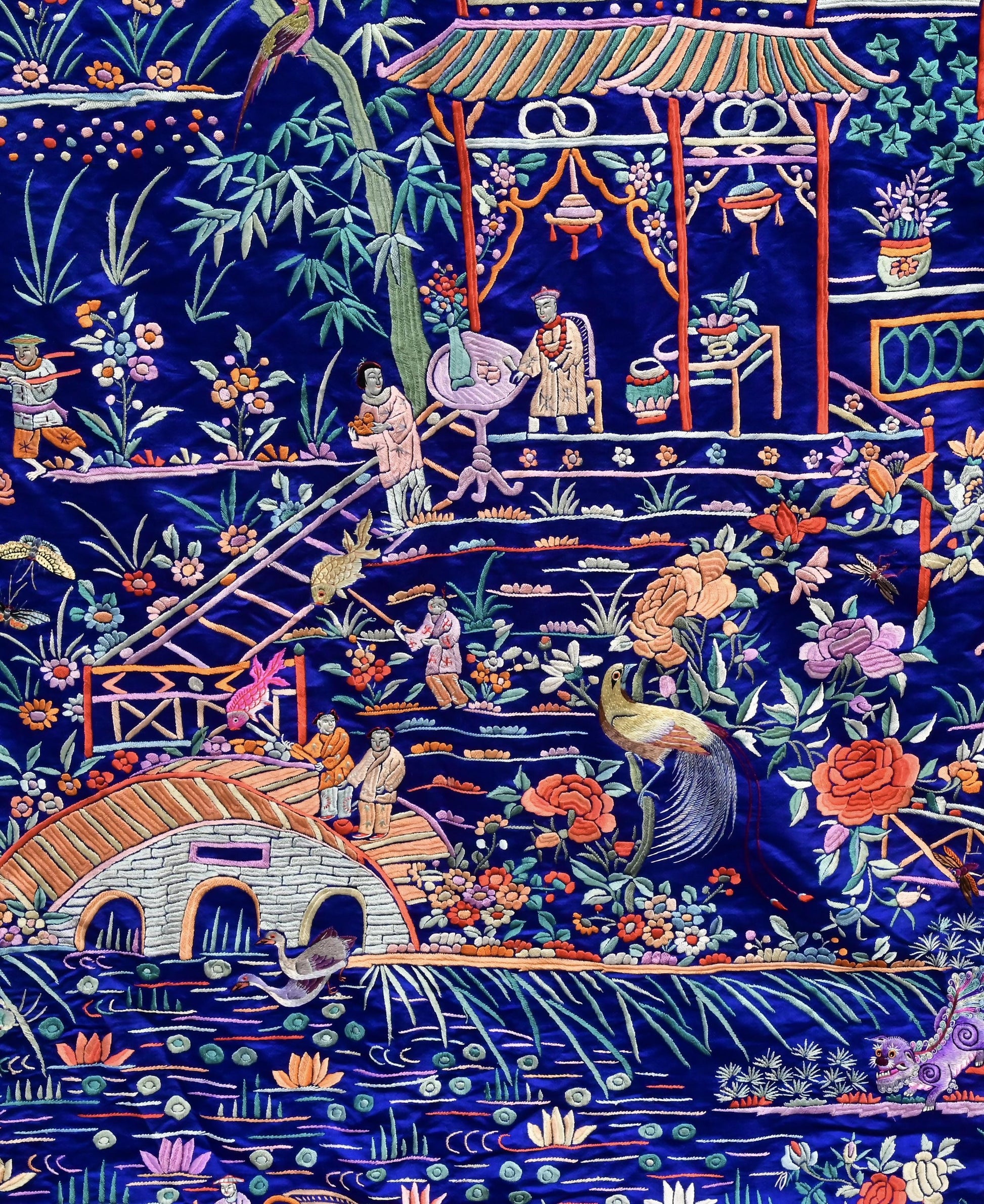 Massive Late Qing to Early Republic Chinese Embroidered Silk Shawl  275 x 214 CM