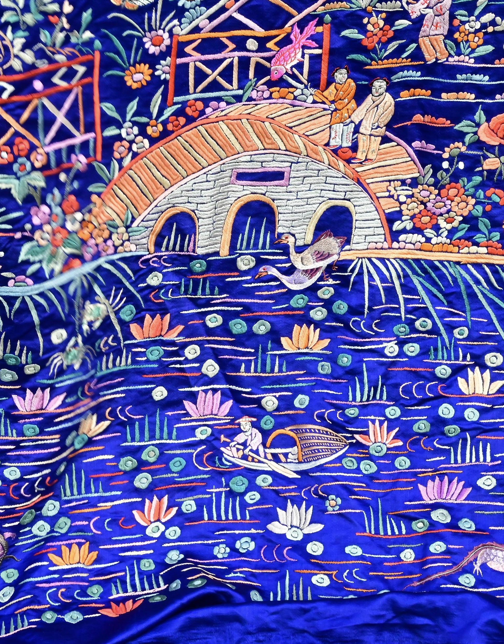 Massive Late Qing to Early Republic Chinese Embroidered Silk Shawl  275 x 214 CM