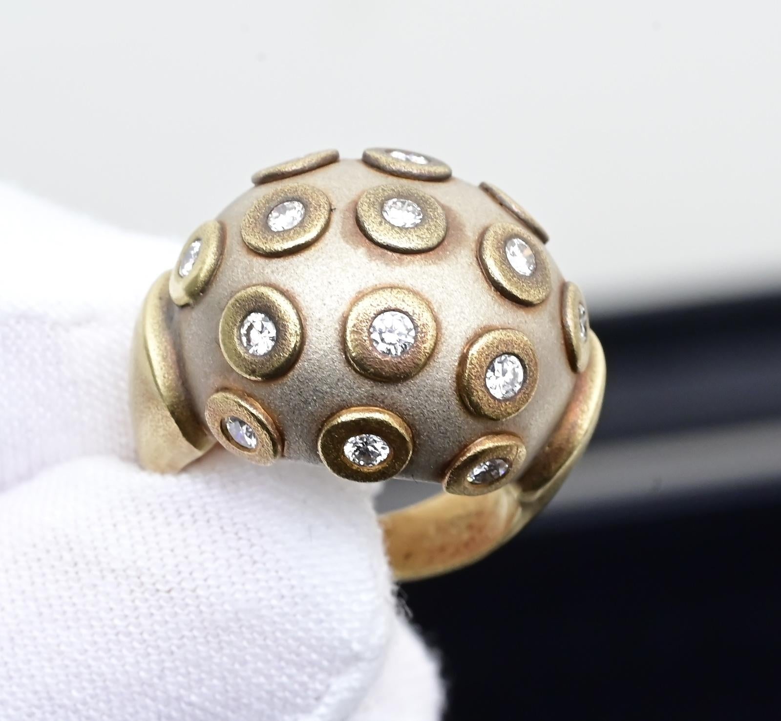 IGI Certified Diana Vincent 18K Gold Dome Diamond Ring Size 4 11.83 Grams