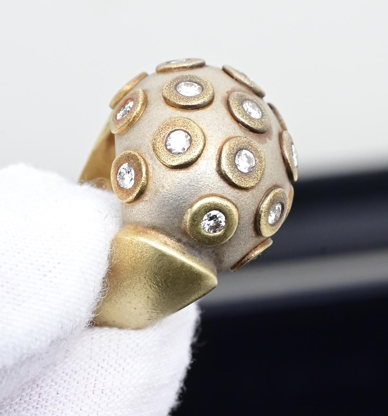 IGI Certified Diana Vincent 18K Gold Dome Diamond Ring Size 4 11.83 Grams
