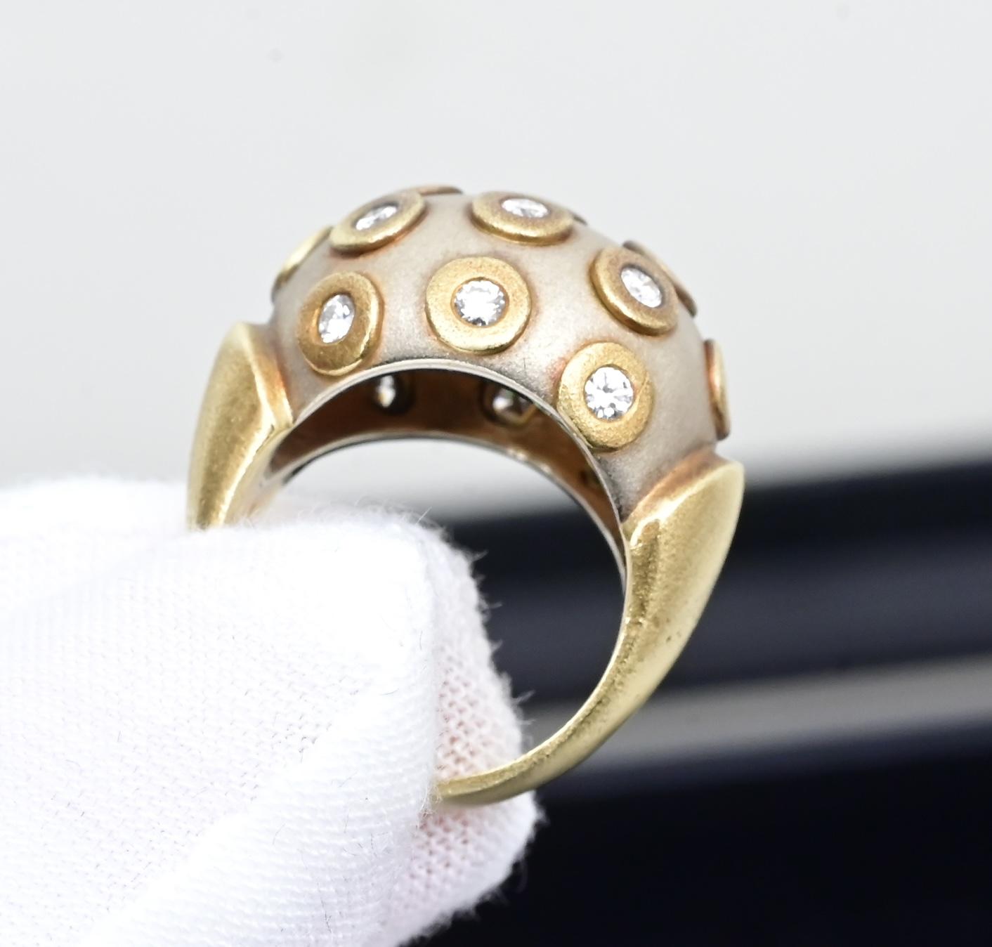 IGI Certified Diana Vincent 18K Gold Dome Diamond Ring Size 4 11.83 Grams