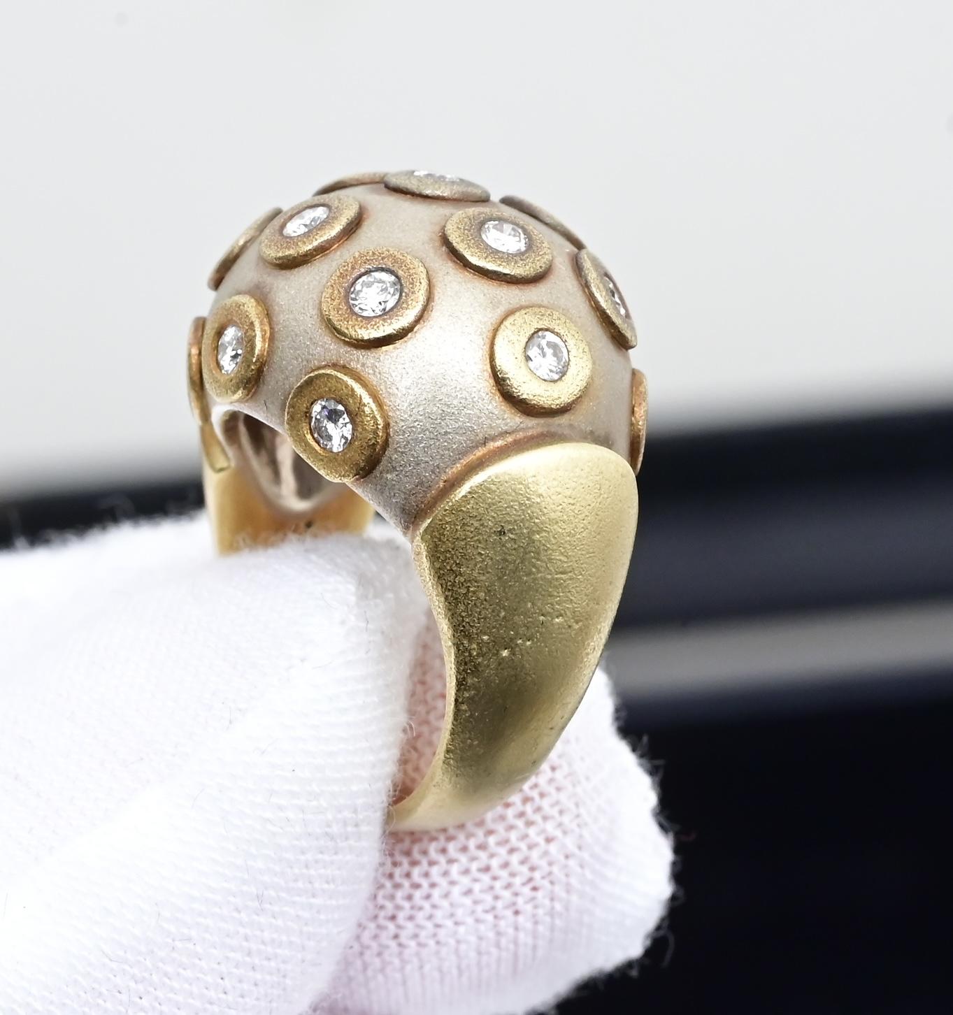 IGI Certified Diana Vincent 18K Gold Dome Diamond Ring Size 4 11.83 Grams
