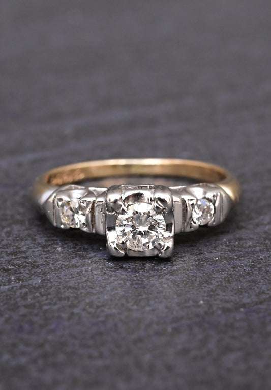 Gorgeous 14K Yellow / White Gold Diamond Ring IGI Certified