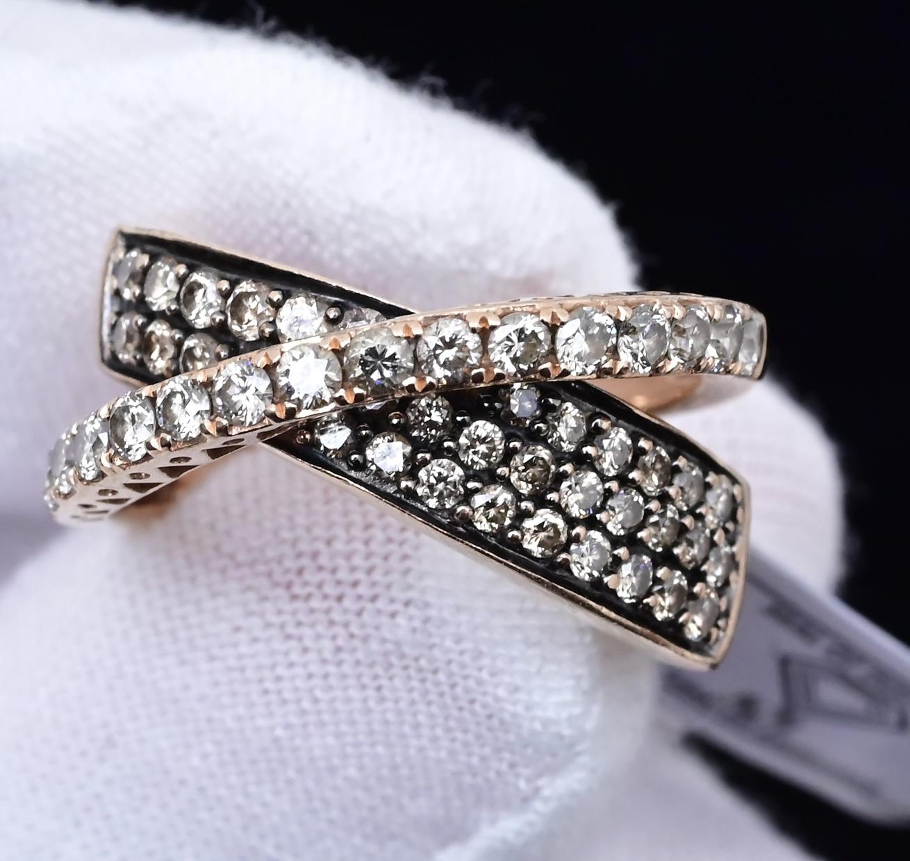 14K Pink Gold Le Vian Diamond Swirl Ring IGI Certified Ring Size 6.5