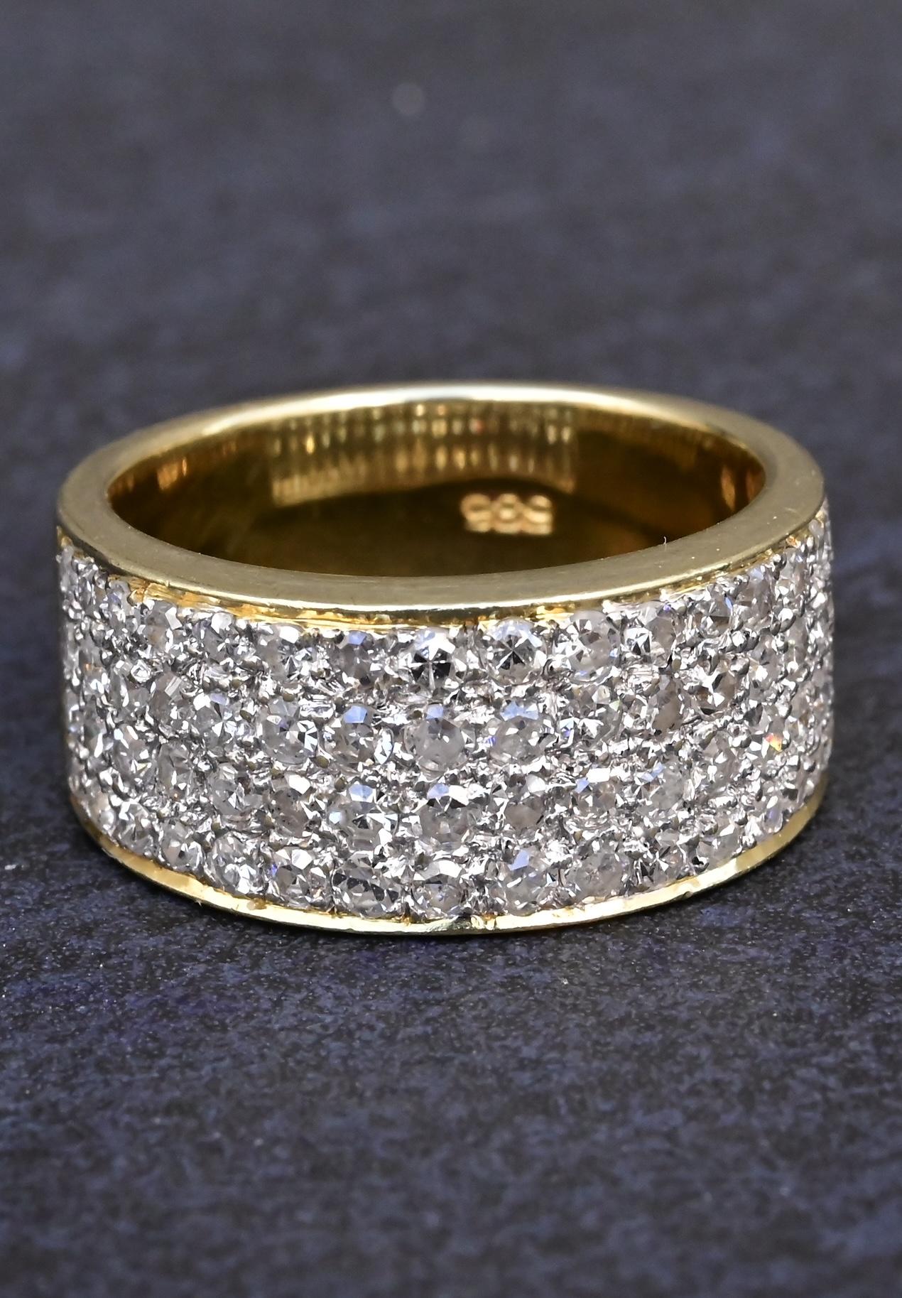 14K Yellow Gold Natural Diamond Band Ring 1.70 Carats IGI Certified