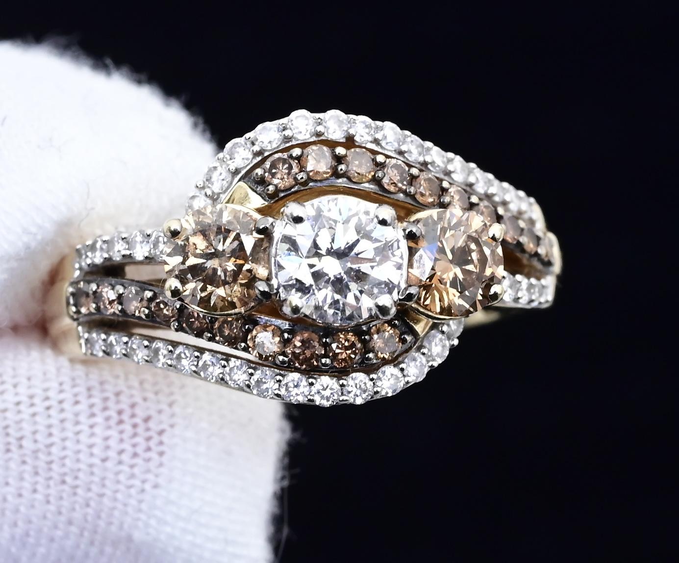 14K Yellow Gold “Past Present Future” IGI Certified Diamond Ring 1.55 Ct Size 7