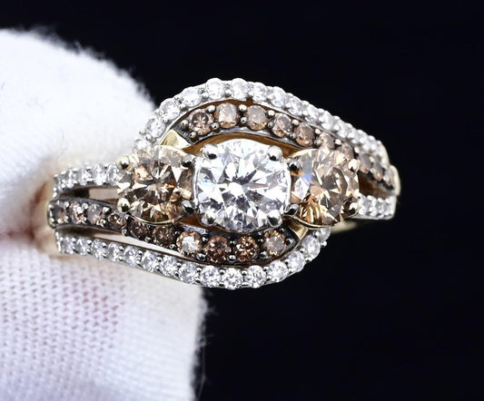 14K Yellow Gold “Past Present Future” IGI Certified Diamond Ring 1.55 Ct Size 7