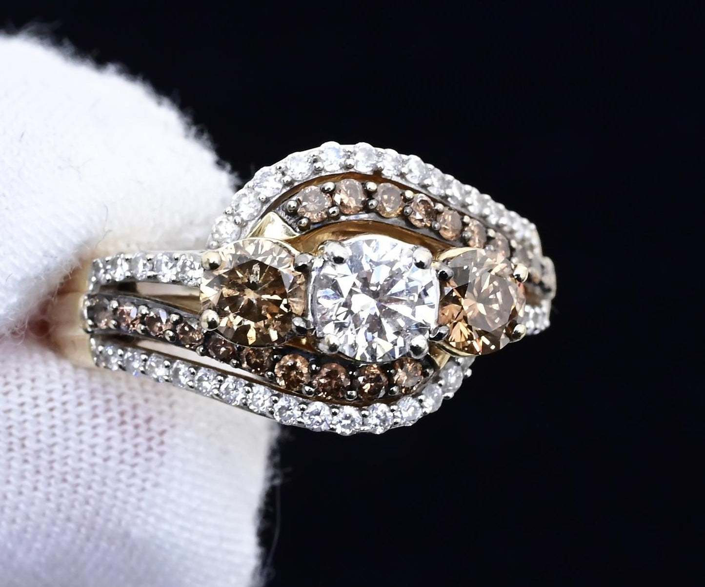 14K Yellow Gold “Past Present Future” IGI Certified Diamond Ring 1.55 Ct Size 7