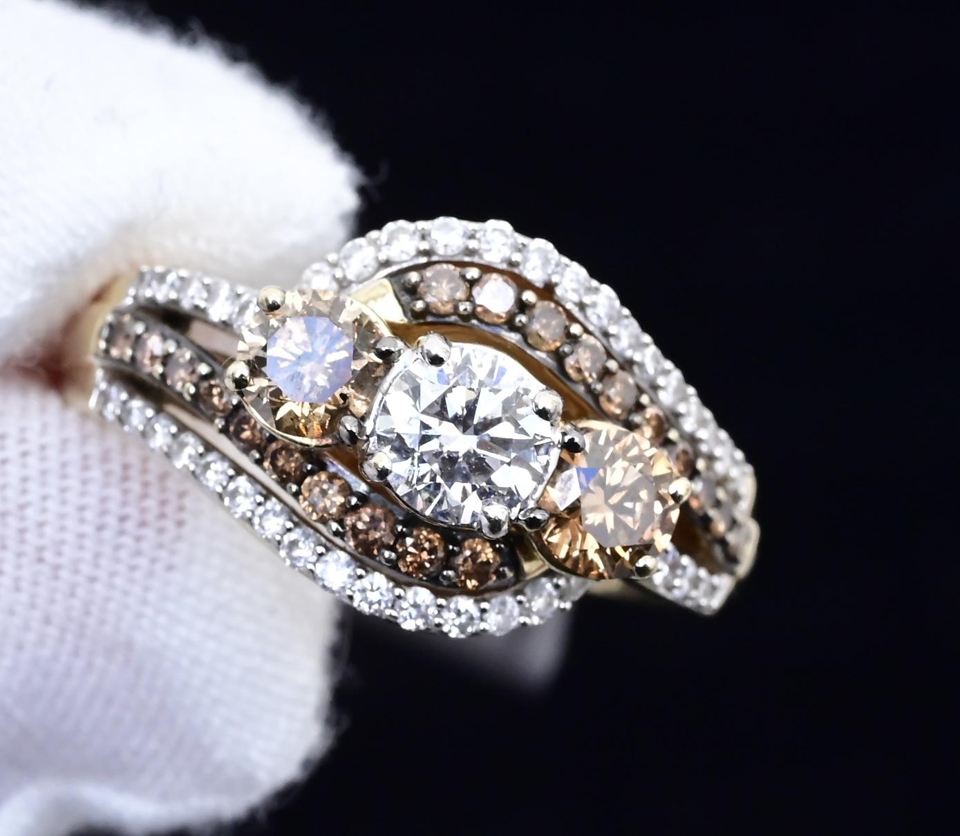 14K Yellow Gold “Past Present Future” IGI Certified Diamond Ring 1.55 Ct Size 7