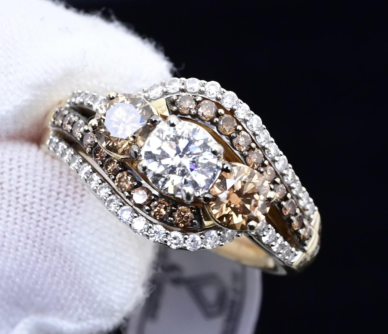 14K Yellow Gold “Past Present Future” IGI Certified Diamond Ring 1.55 Ct Size 7