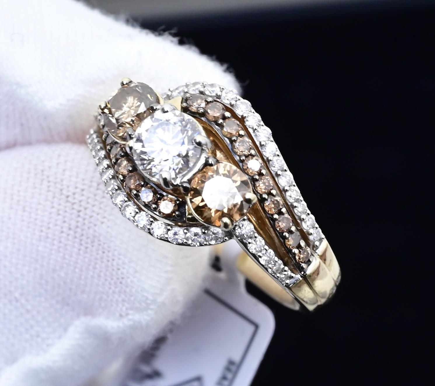 14K Yellow Gold “Past Present Future” IGI Certified Diamond Ring 1.55 Ct Size 7