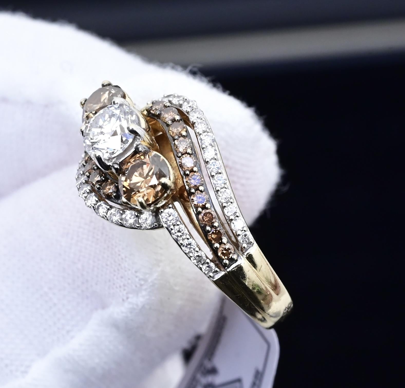 14K Yellow Gold “Past Present Future” IGI Certified Diamond Ring 1.55 Ct Size 7