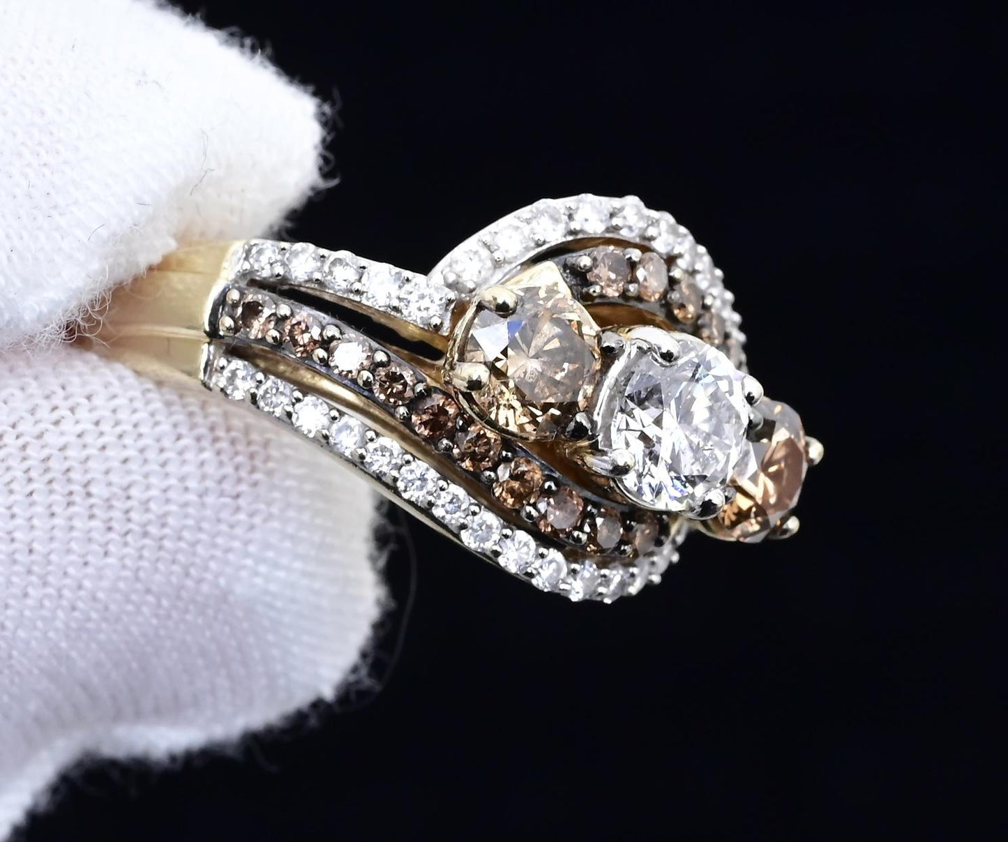 14K Yellow Gold “Past Present Future” IGI Certified Diamond Ring 1.55 Ct Size 7
