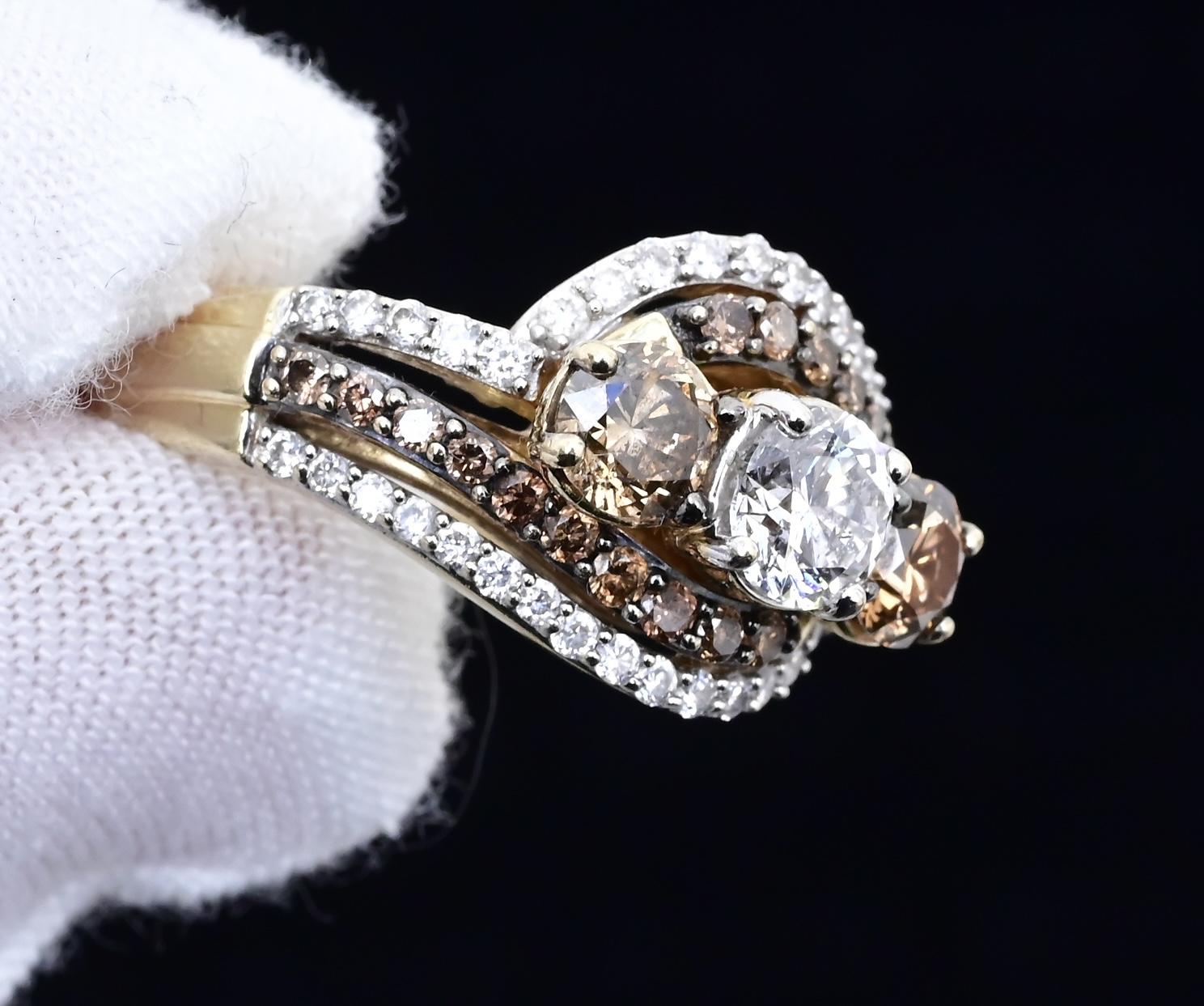 14K Yellow Gold “Past Present Future” IGI Certified Diamond Ring 1.55 Ct Size 7